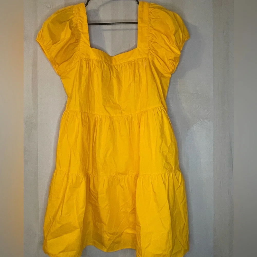 GREYLIN WOMEN'S LORA POPLIN CAP SLEEVE TIERED DRESS SIZE MEDIUM YELLOW ORANGE